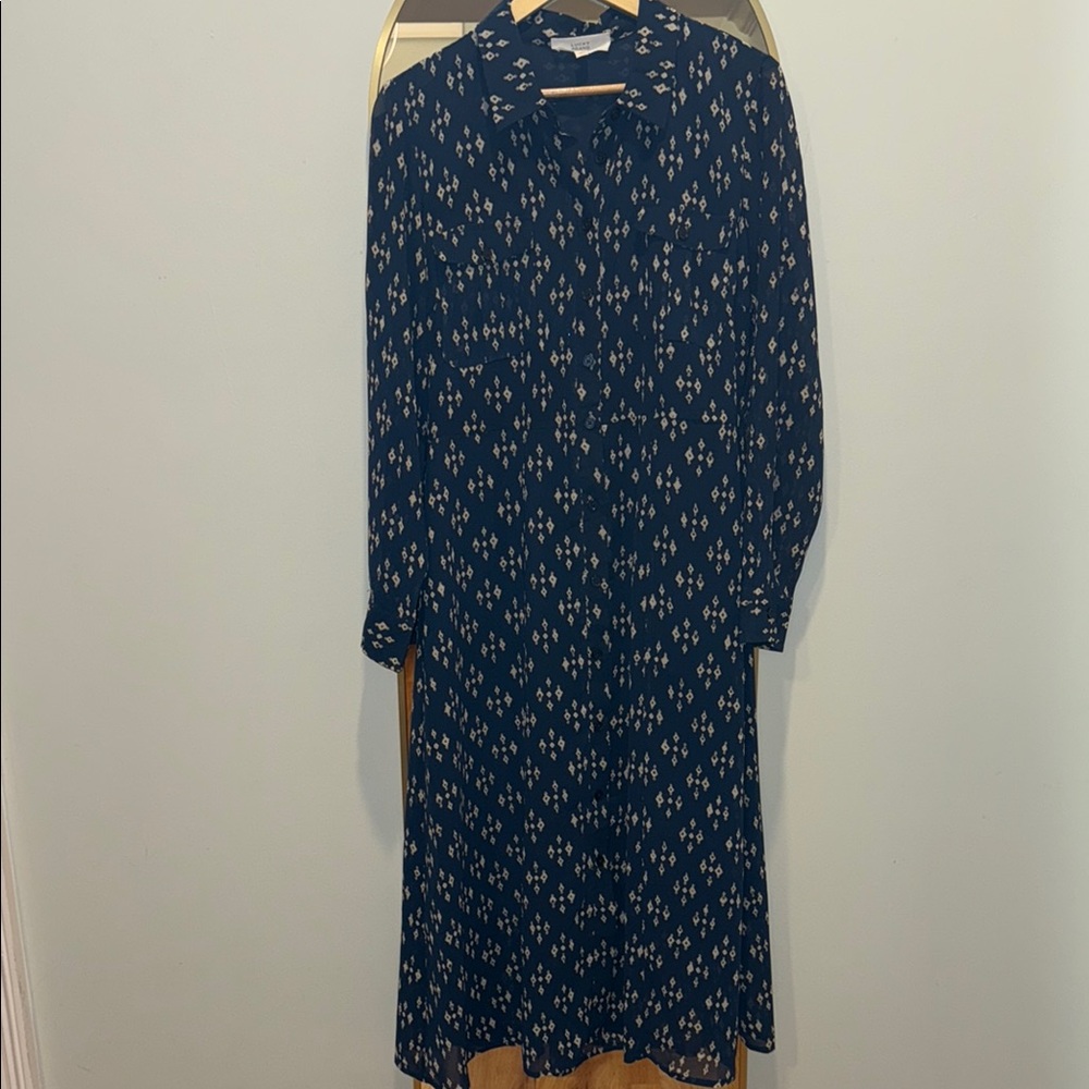 Lucky Brand Navy Geometric Long Sleeve Dress
